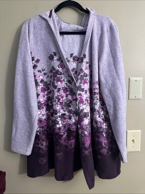 Cuddl Duds Lavender to Deep Purple Floral  Fleece Hooded Cardigan